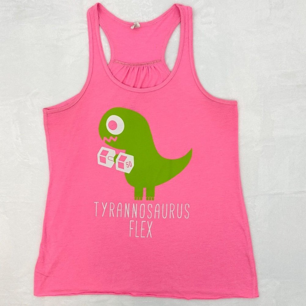 Tyrannosaurus Flex Dinosaur Dumbbell Workout Tank Women L Pink Bella